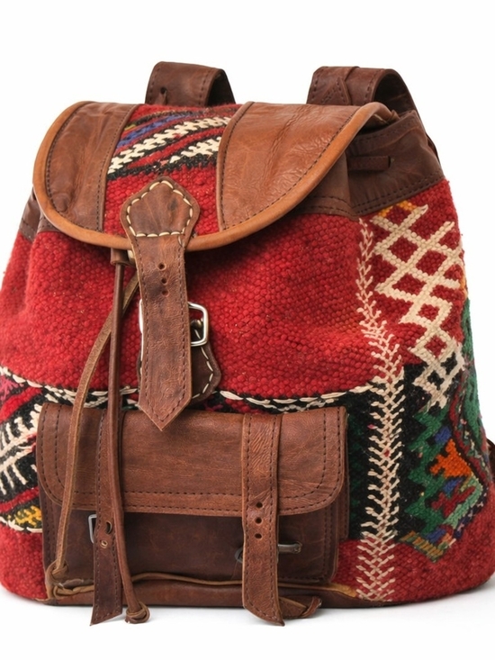 Handbags - Handmade Moroccan Kilim Leather Backpack Red Southwestern Tribal Boho Rucksack